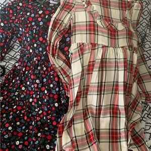 Set of 2 Plaid and Floral Long Sleeve Dresses - Size 5T